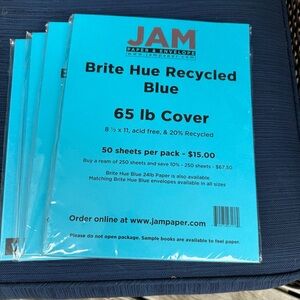 Brite Blue Hue Recycled Cover Paper 65lb NWT 4 packs of 50 sheets